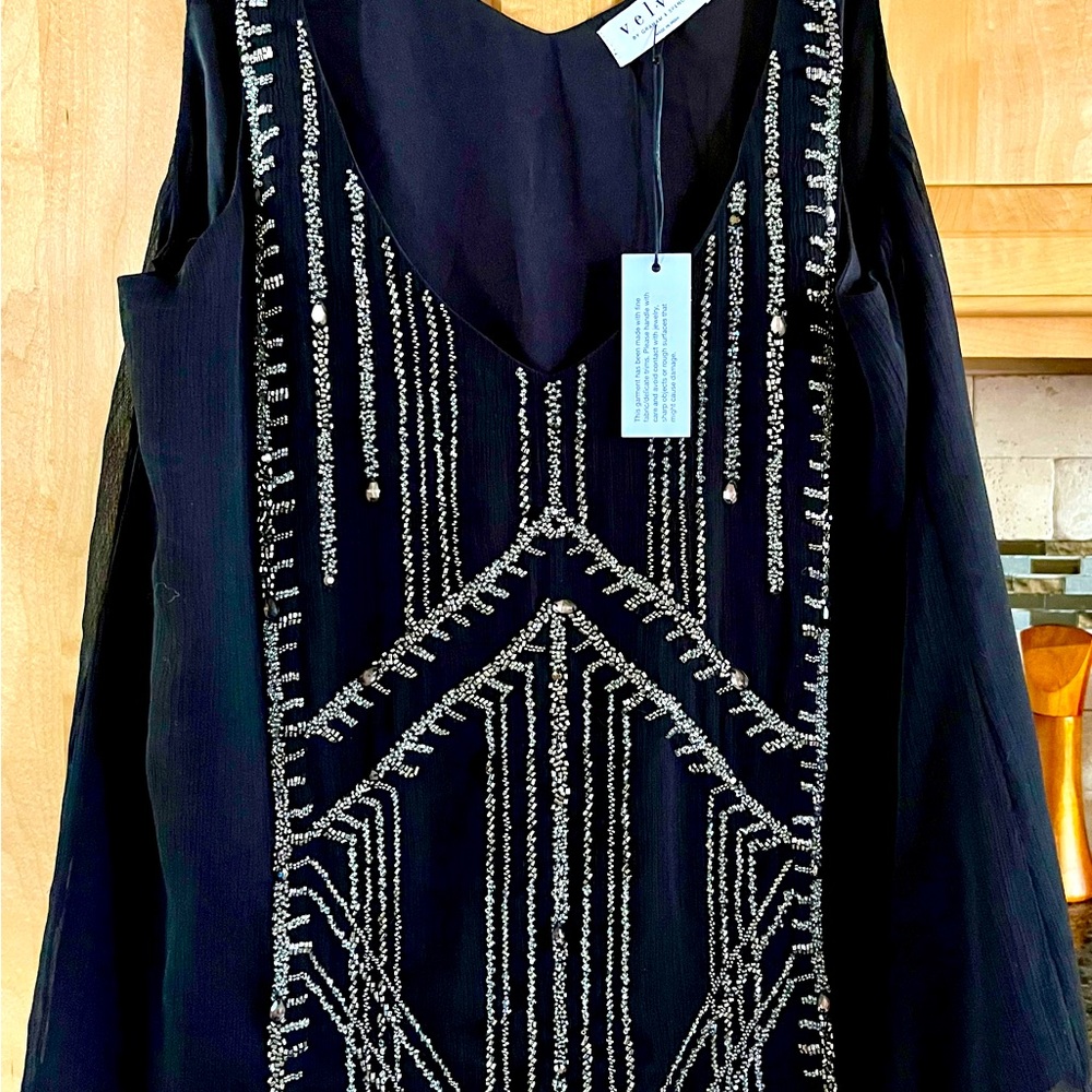 Black Beaded Top by Velvet by Graham and Spencer, Size Small NWT